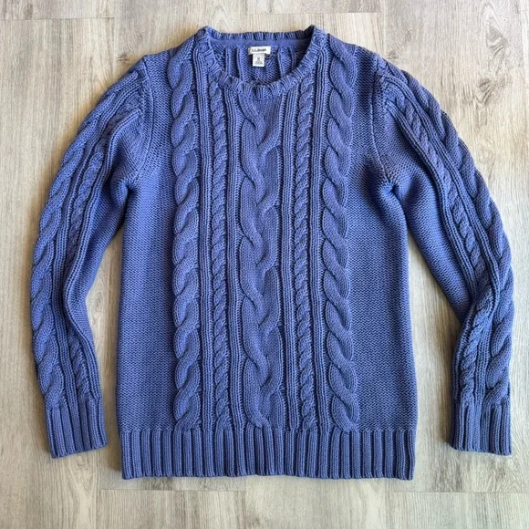 L.L. BEAN Periwinkle Purple Blue Cable Knit Cotton Crewneck Pullover Sweater Med - Picture 2 of 8